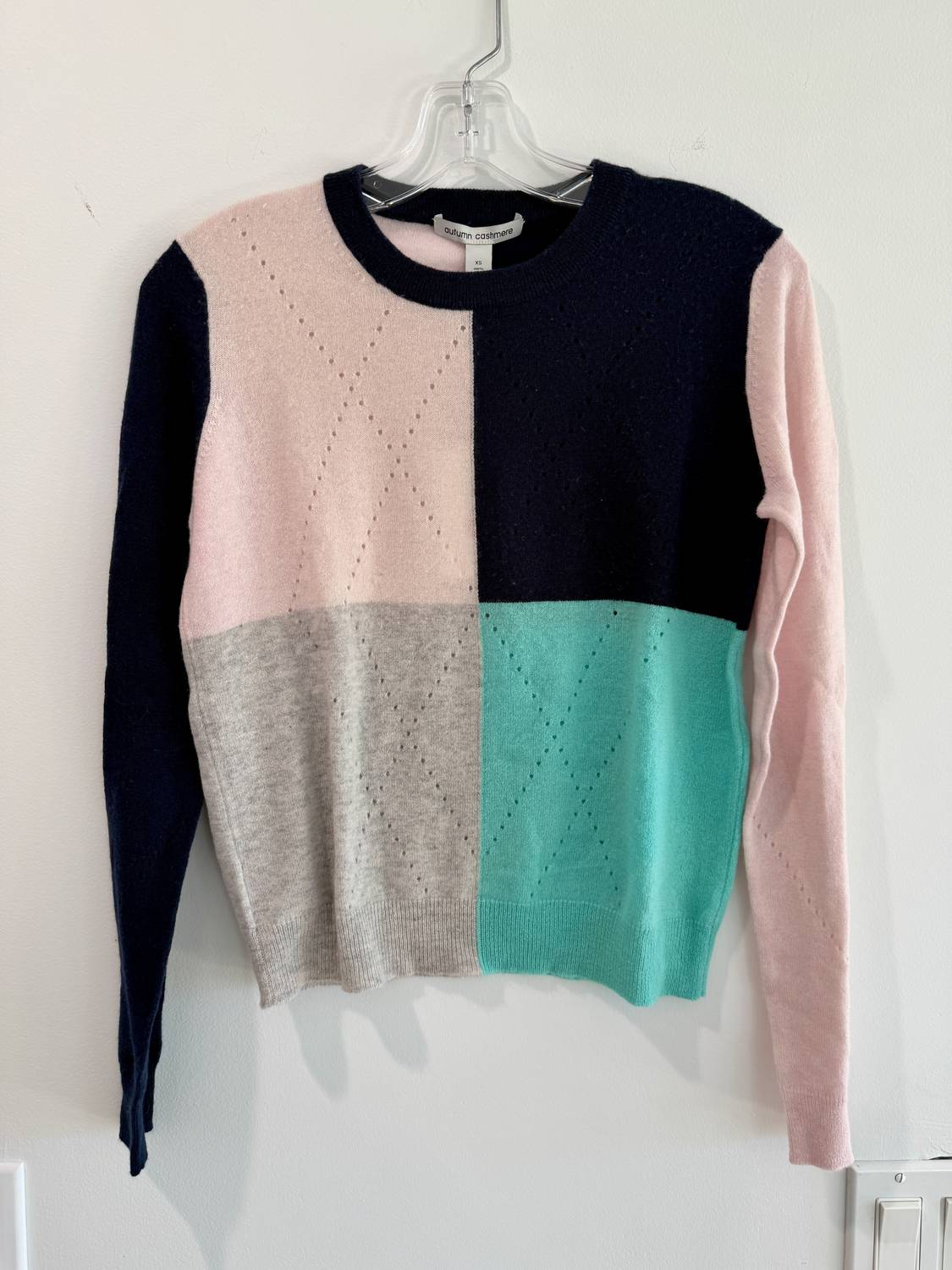 Autumn Cashmere Women's Colorblock Argyle Cashmere Sweater in navy multi - women's sweater - alternate view