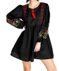 Velzera - Floral Embroidered Peasant Mini Dress - Plus