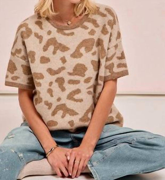 Bibi - Women's Leopard Printed Short Sleeved Sweater