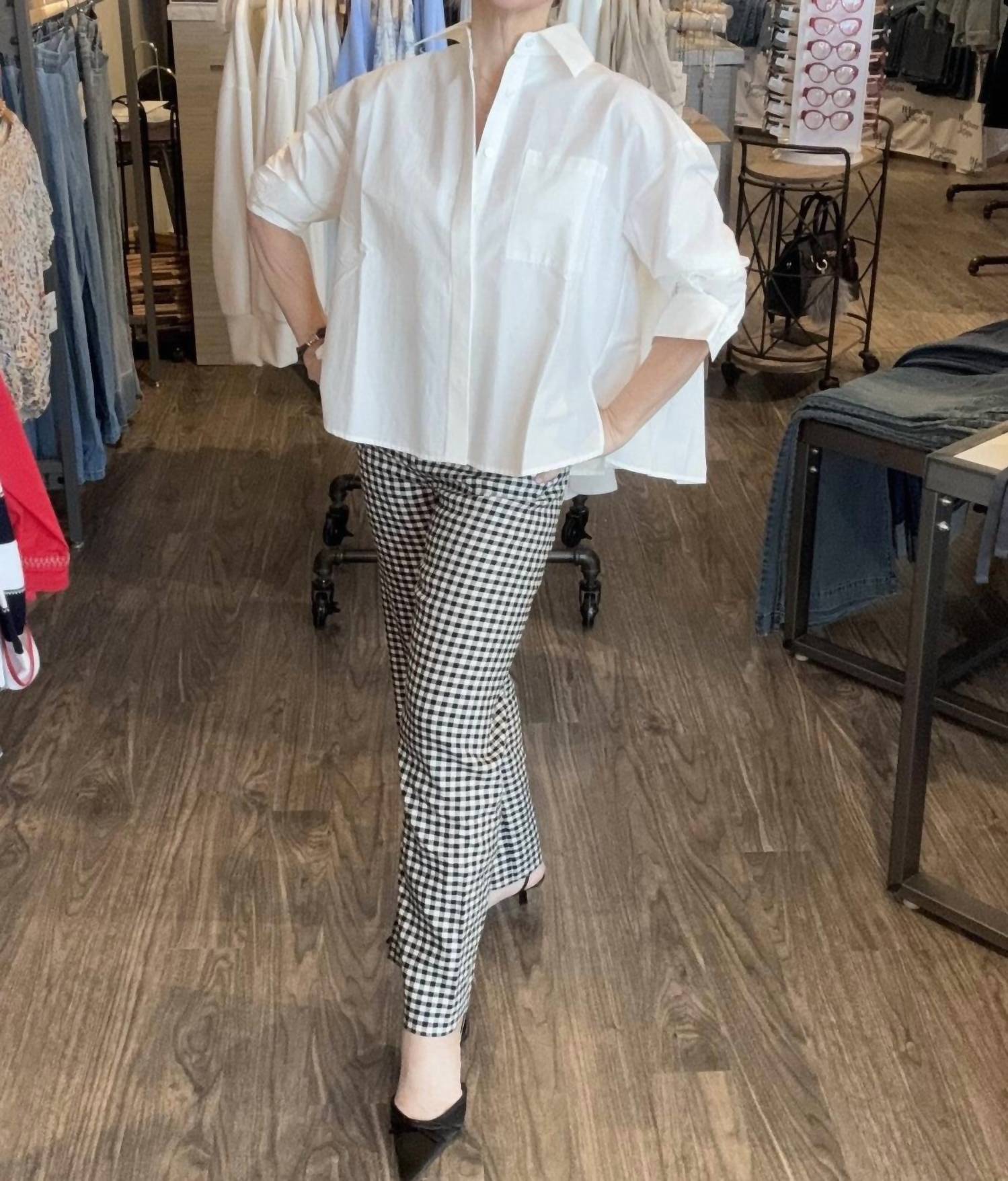 ELAN Lightweight Collared Button Up Shirt Top in white - women's blouse - view 6