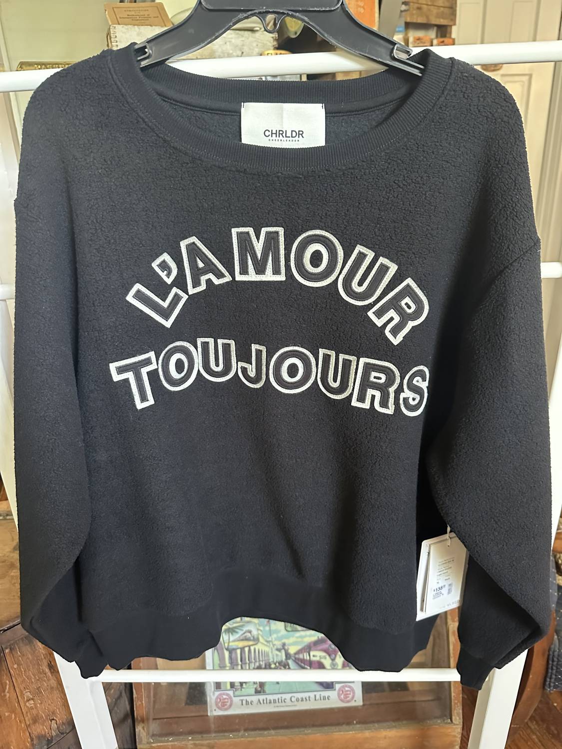 CHRLDR L'amour Toujours Crewneck Top in black - women's sweater - detail view