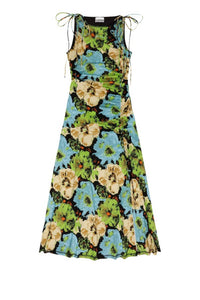 Ganni - Printed Floral Lycra Jersey Gathered Dress