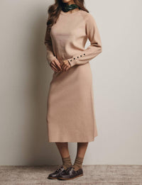 Forte - Ribbed Cuff Sweater & Midi Skirt Knit Set