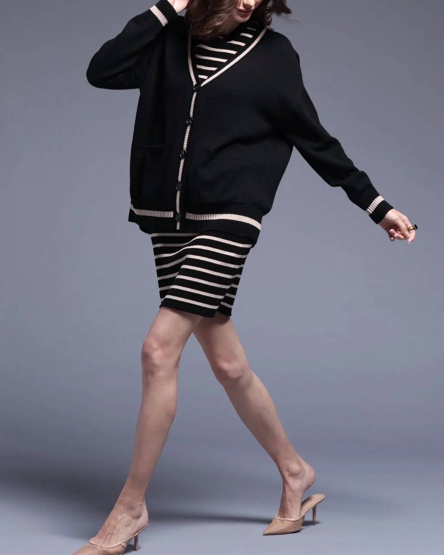 Minnie Rose - Cotton Cashmere Striped Mini Skirt