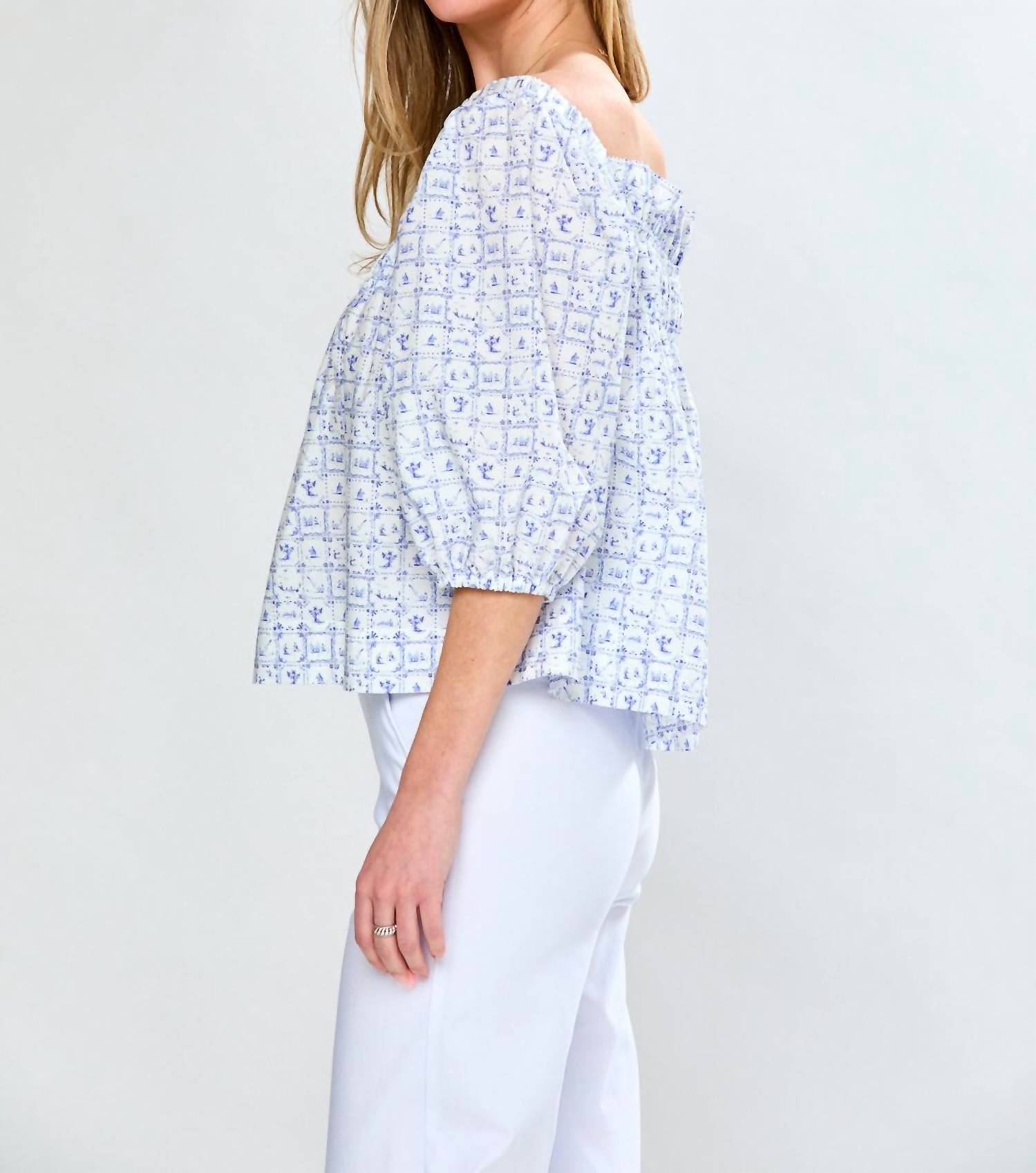 SARA CAMPBELL Felicity Square Neck Blouse in liberty blue soiree - women's blouse - alternate view