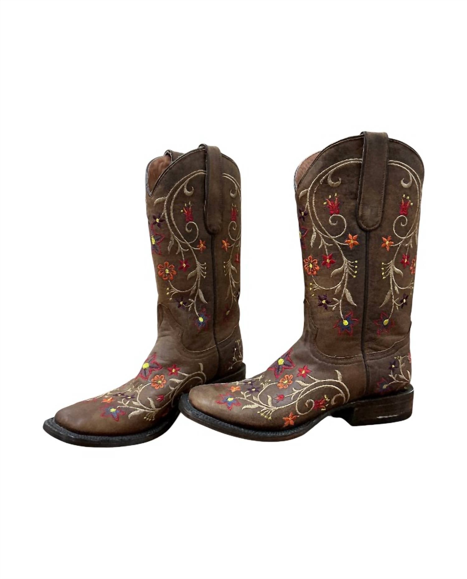 Stetson Women's Floral Square Toe in brown - women's shoe