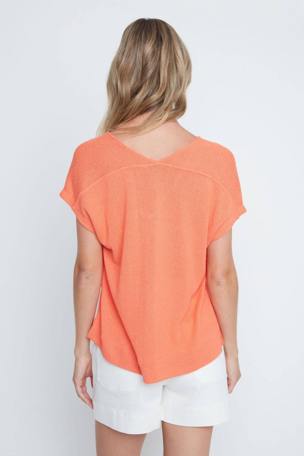 Renuar Harbor Breeze Knit Top in sorbet - women's t-shirt - detail view