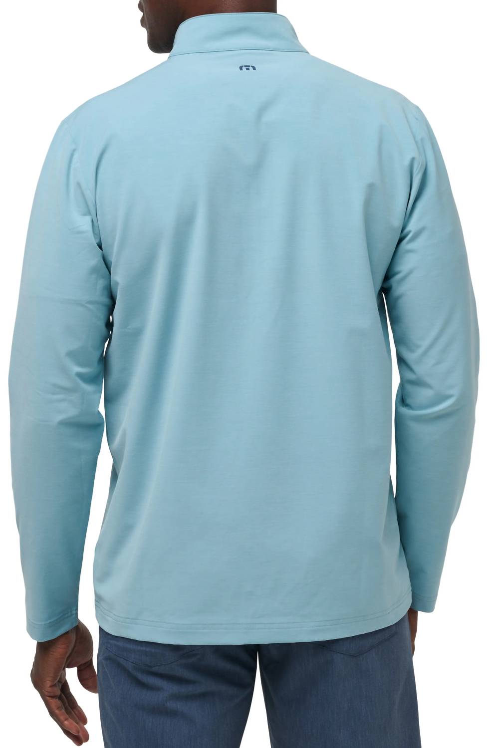 TravisMathew Swell Season Quarter Zip Golf Pullover Sweater in blue - men's sweater - detail view