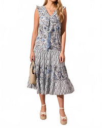 Tribal - Printed V-neck Dress W/drawcord Waist