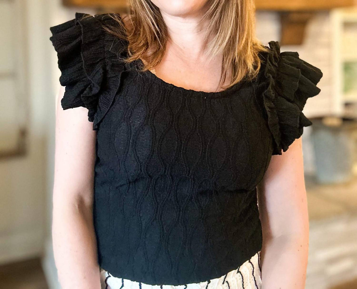 Easel - Black Ruffle Sleeve Tank