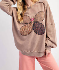 Easel - Butterfly Patch Washed Terry Knit Pullover