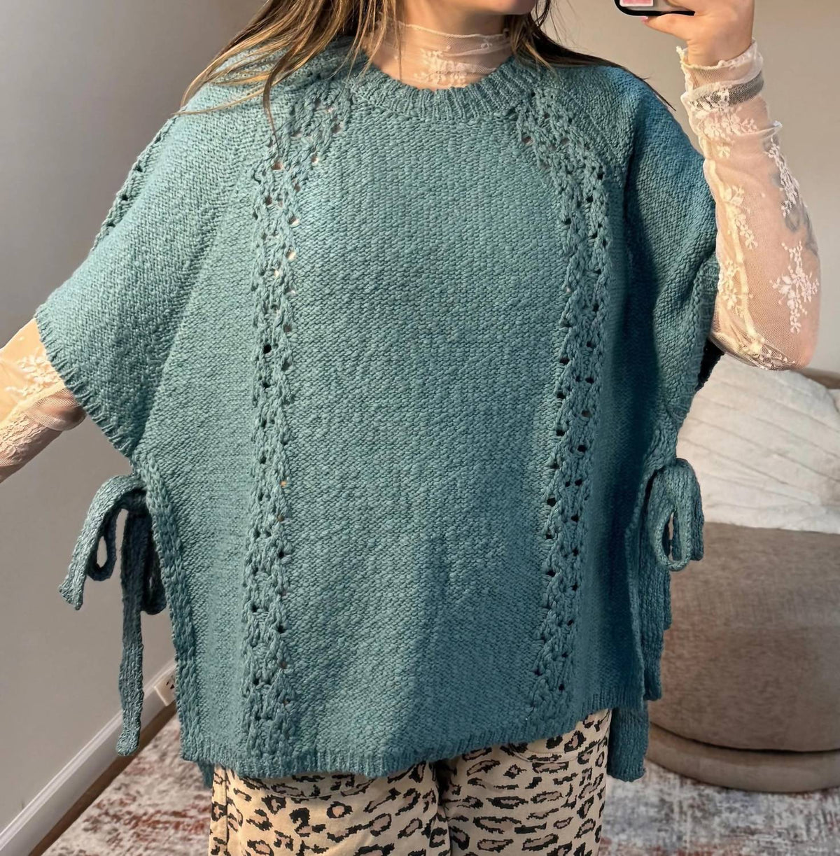 Easel - Cecilia Side Tie Sweater Poncho
