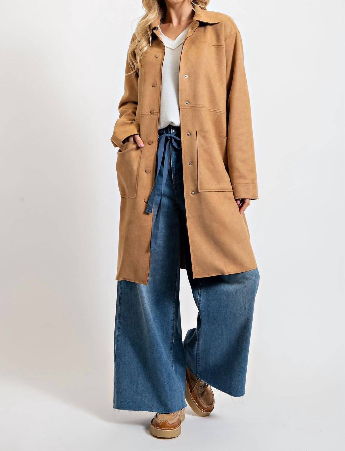 Easel - Collared Neckline Midi Jacket