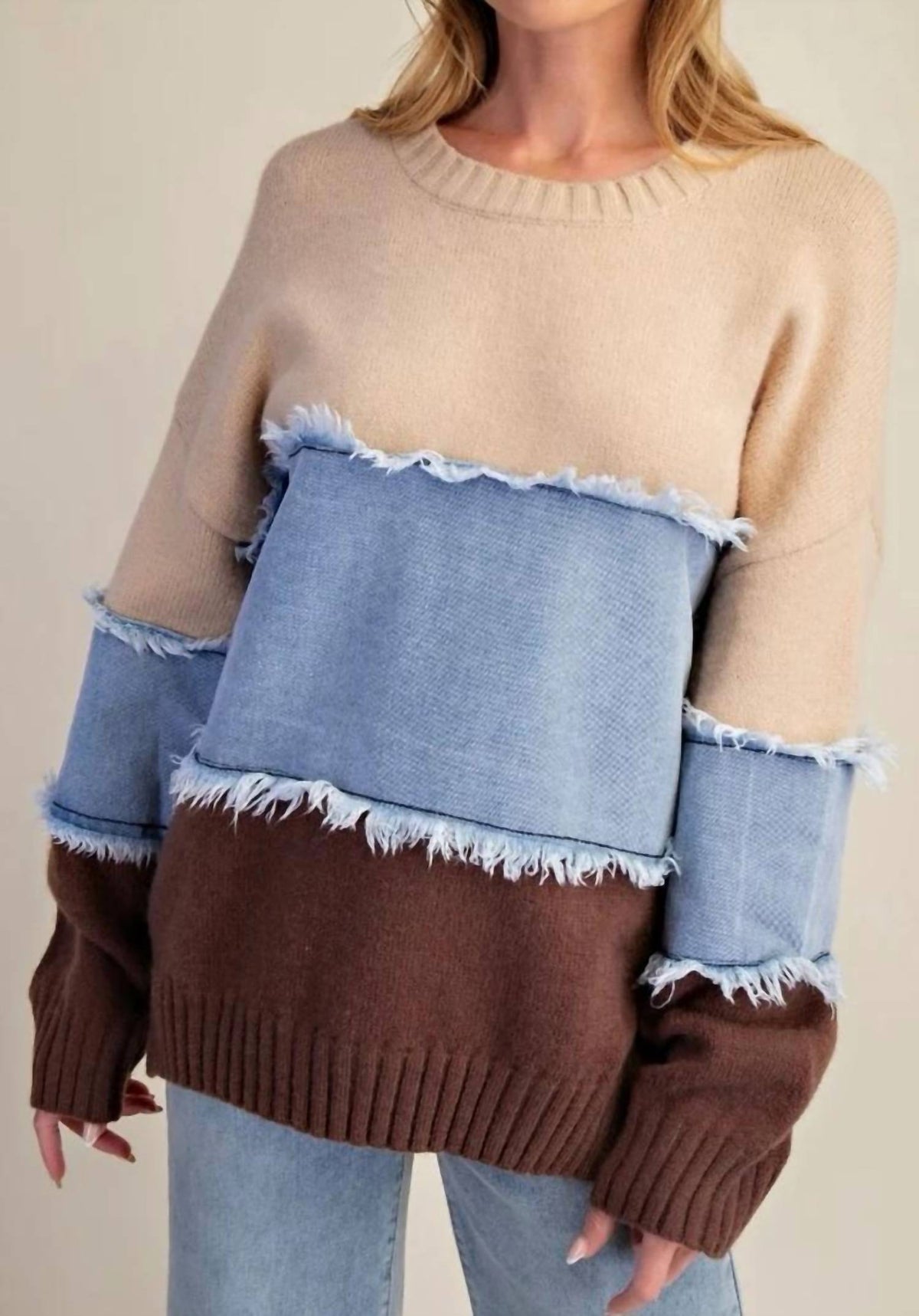 Easel - Denim Colorblock Mix Sweater