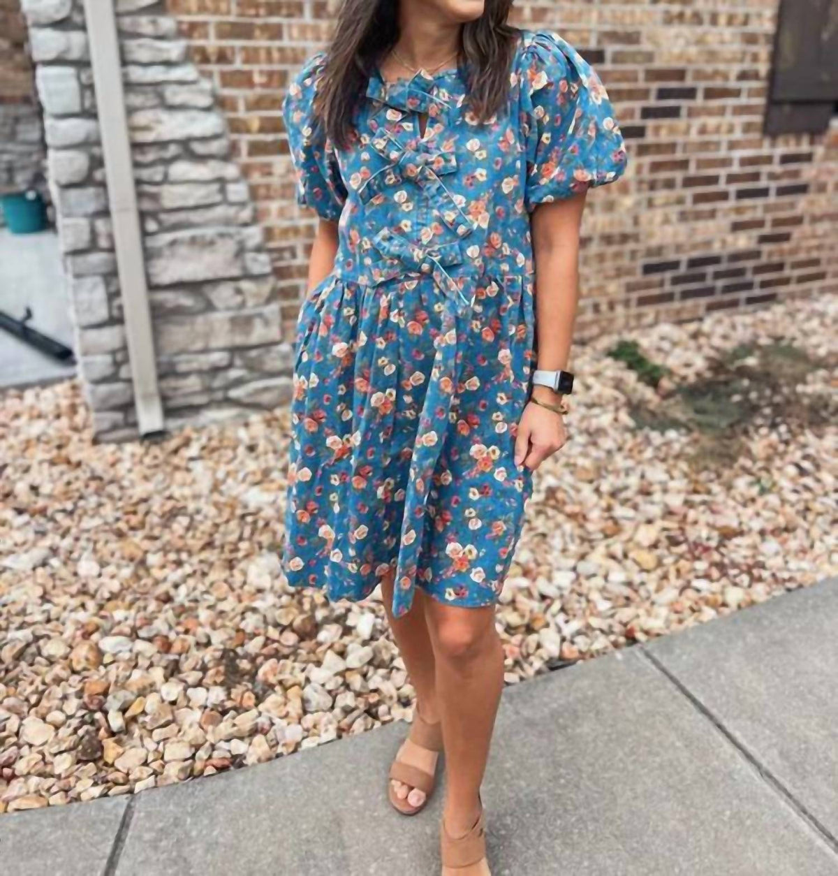 Easel - Denim Floral Dress