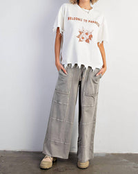 Easel - Distressed Hem Terry Knit Top
