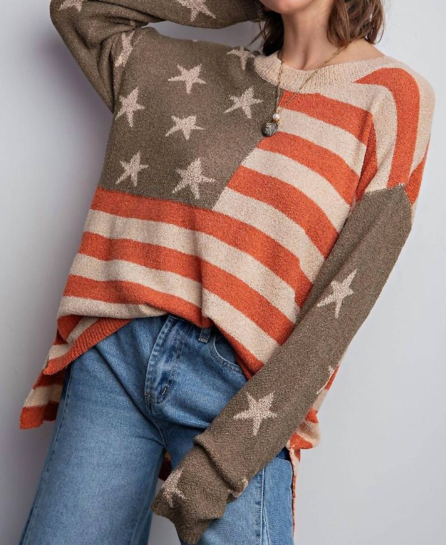 Easel - Easel American Flag Sweater - clothing - cotton - blend - crew
