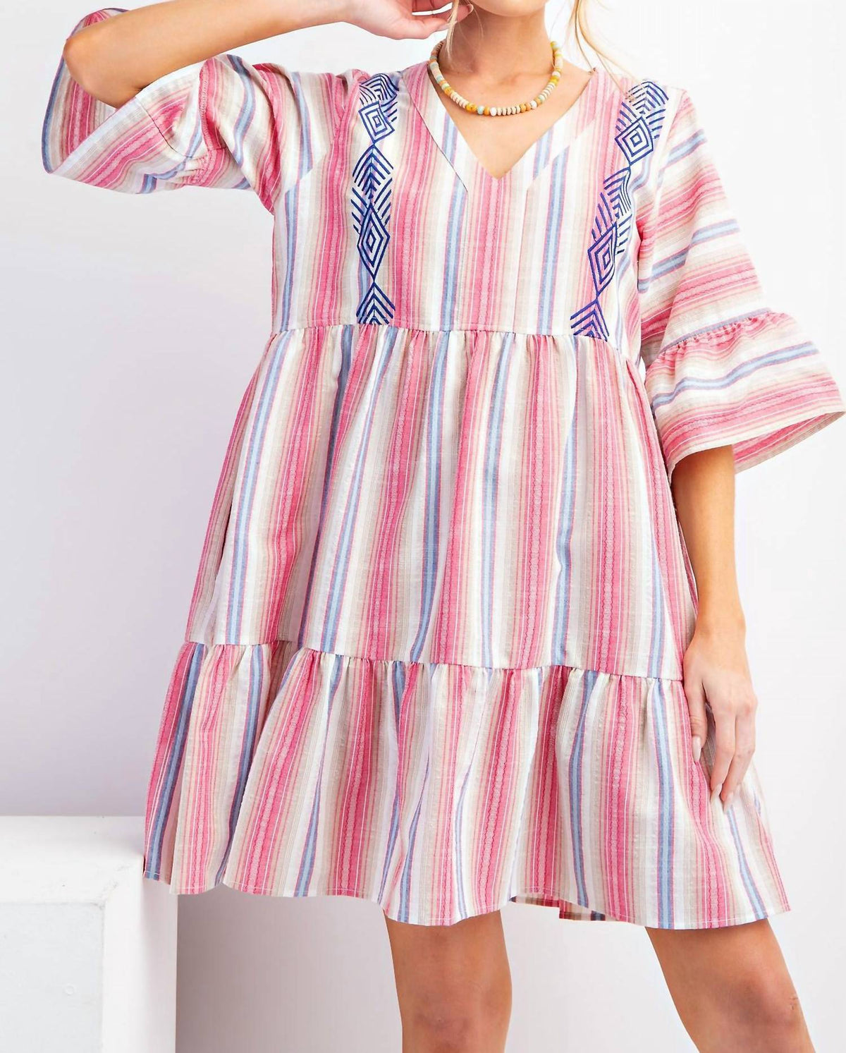 Easel - Embroidered Boho Dress