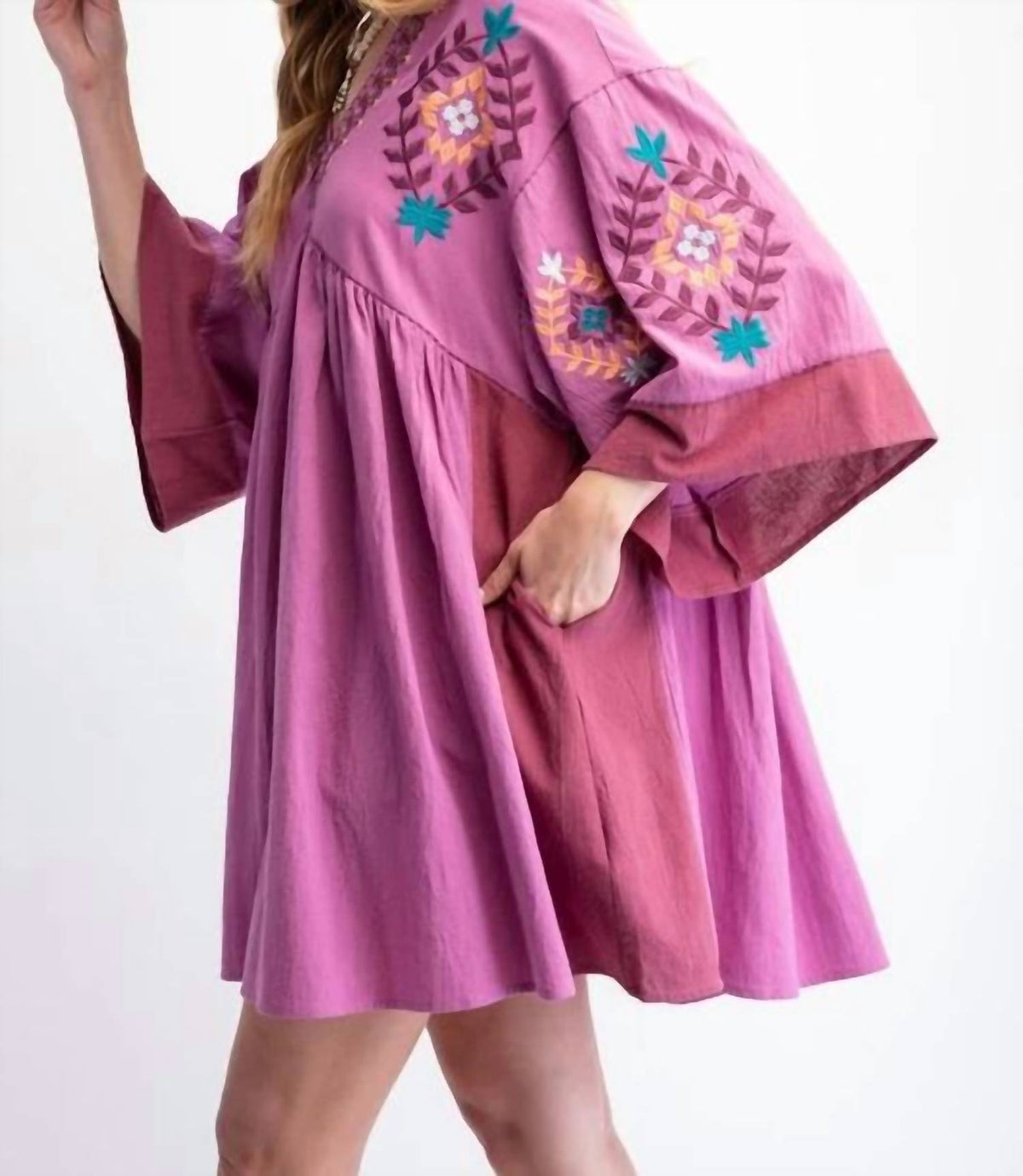 Easel - Embroidered Mini Dress