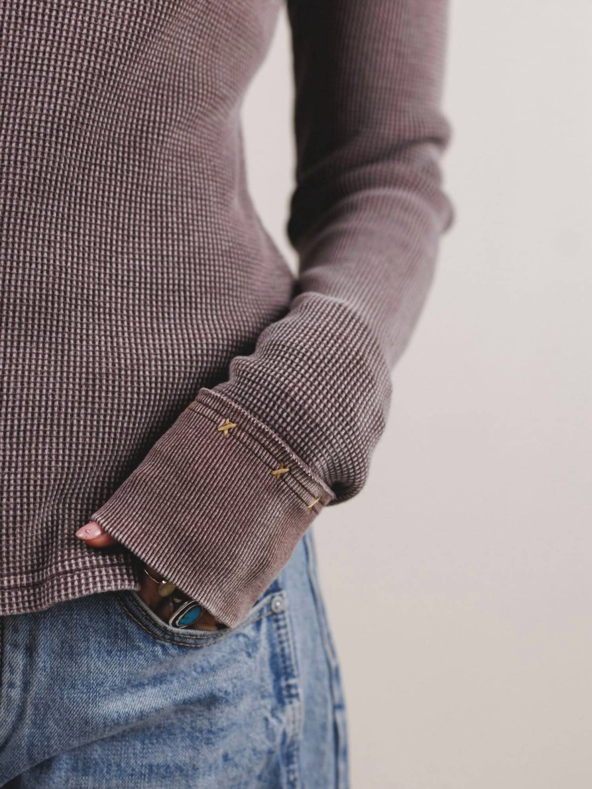 Easel - Embroidered Neck Thermal Top