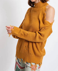 Easel - Lauren Cold Shoulder Distressed Sweater