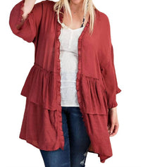 Easel - Light Semi Sheer Ruffle Cardigan