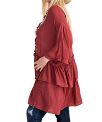 Easel - Light Semi Sheer Ruffle Cardigan