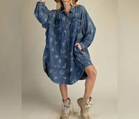Easel - Long Sleeve Western Button Down Dress