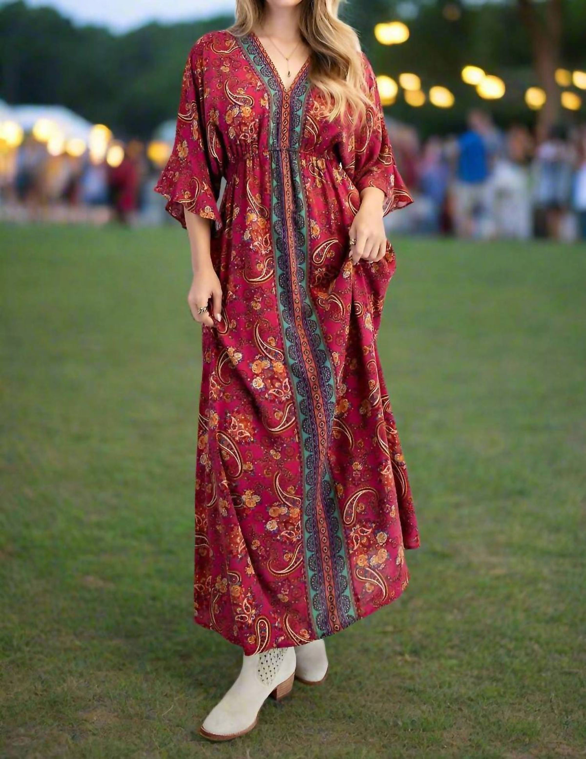 Easel - Border Print Challis Maxi Dress