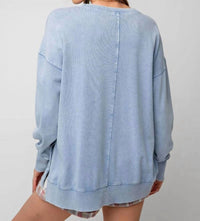 Easel - Mineral Wash Smiley Happy Face Pullover - Curvy