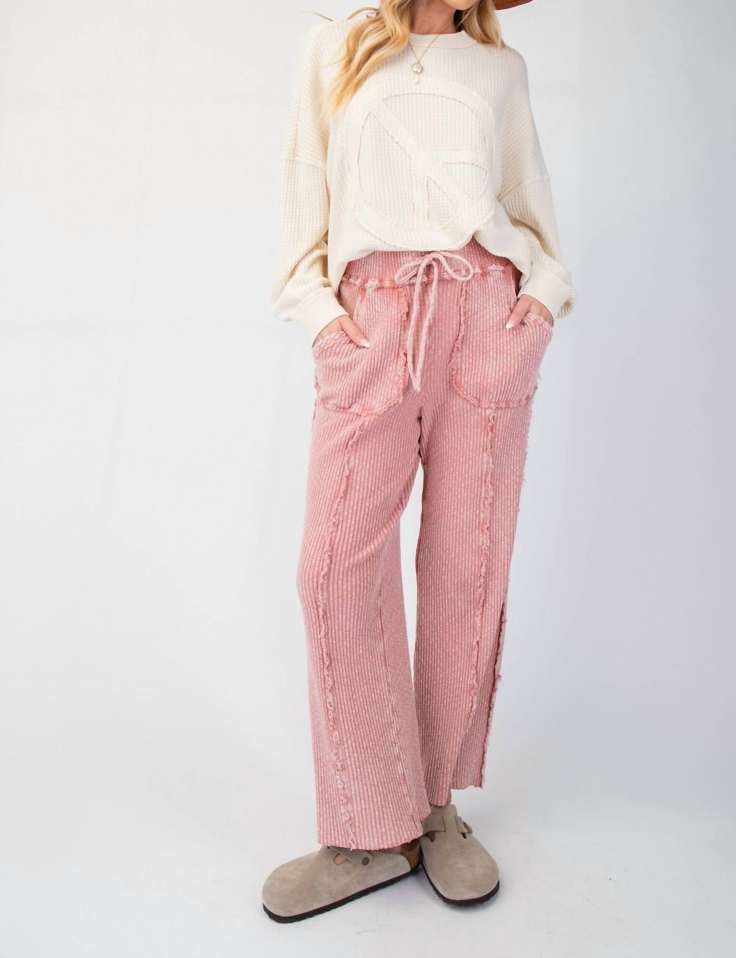 Easel - Mineral Washed Ribbed Pants - clothing - cotton - pants