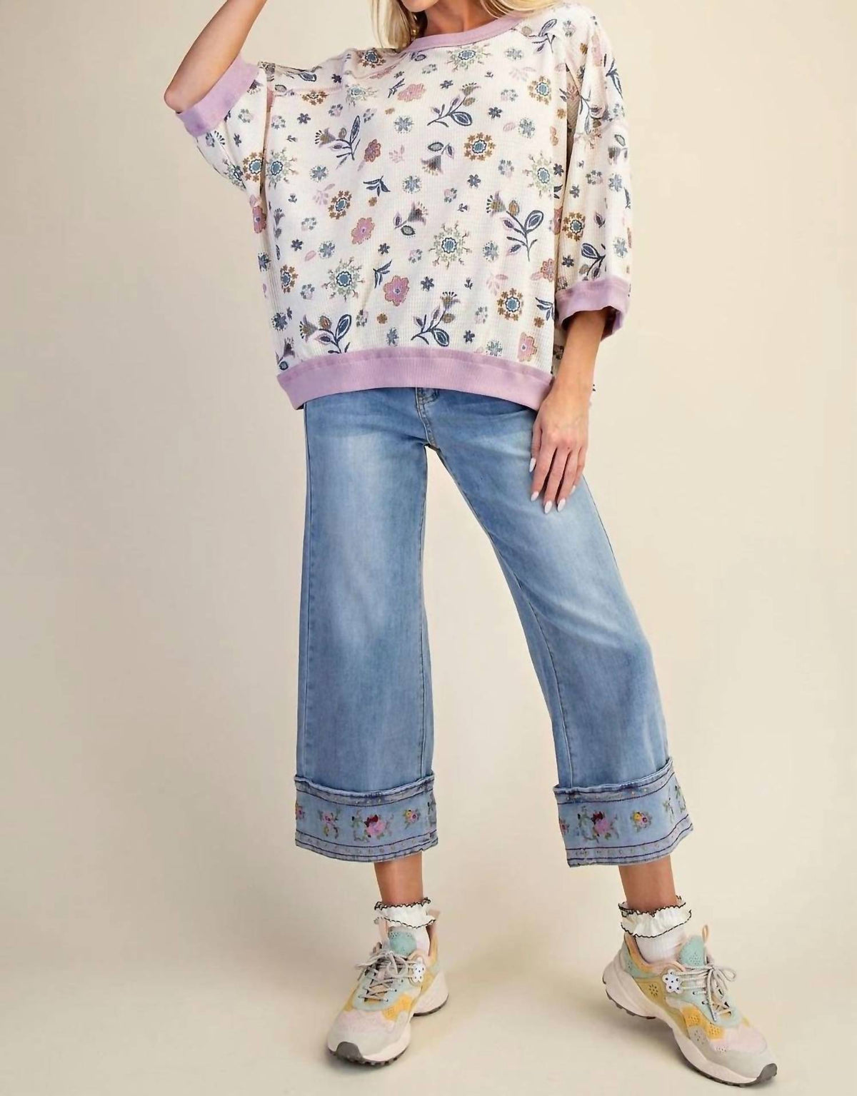 Easel - Oversized Waffle Knit Top