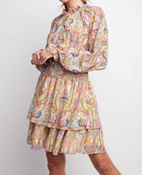 Easel - Paisley Chiffon Ruffle Dress