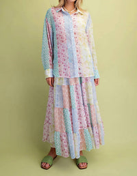 Easel - Patchwork Chiffon Tiered Maxi Skirt