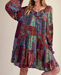 Easel - Patchwork Printed Mini Dress