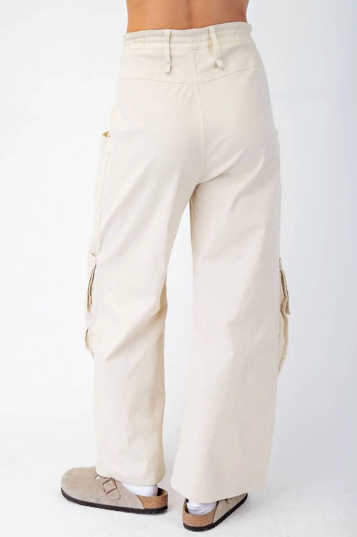 Easel - Poly Linen Cargo Wide Pants