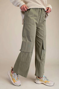 Easel - Poly Linen Cargo Wide Pants