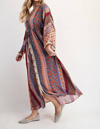 Easel - Printed Bell Sleeve Maxi Duster Dress