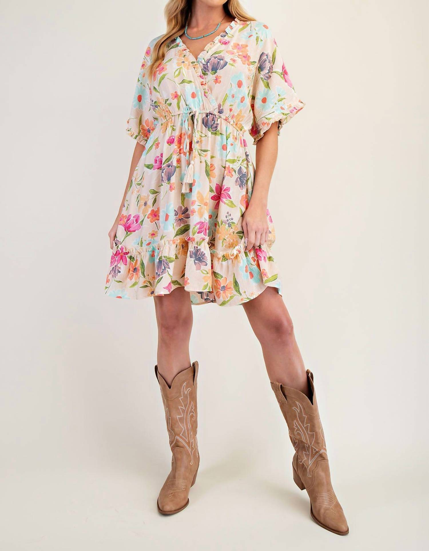 Easel - Printed Blossom Dress - beige - clothing - collection:vacationdresses(Auto)