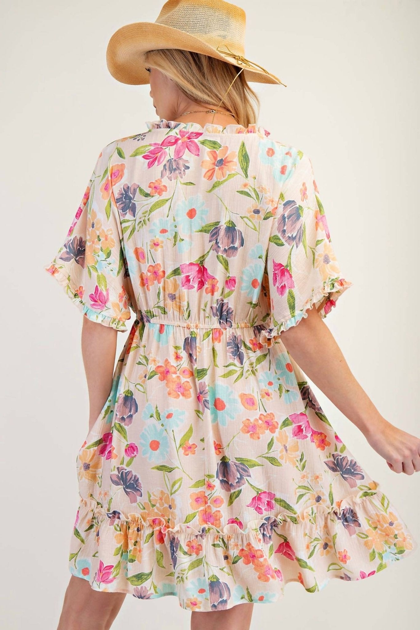 Easel - Printed Blossom Dress - beige - clothing - collection:vacationdresses(Auto)