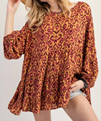 Easel - Printed Rayon Gauze Babydoll Tunic Top
