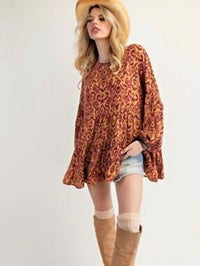 Easel - Printed Rayon Gauze Babydoll Tunic Top