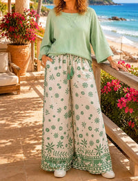 Easel - Rayon Linen Wide Leg Pants - Plus