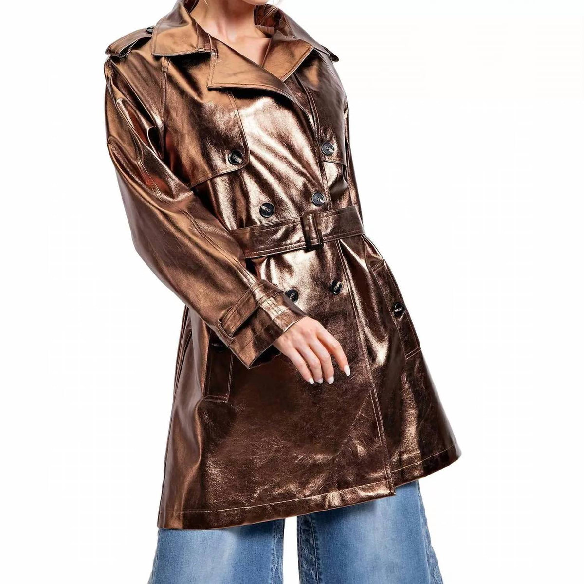 Easel - Retro Faux Leather Trench Coat