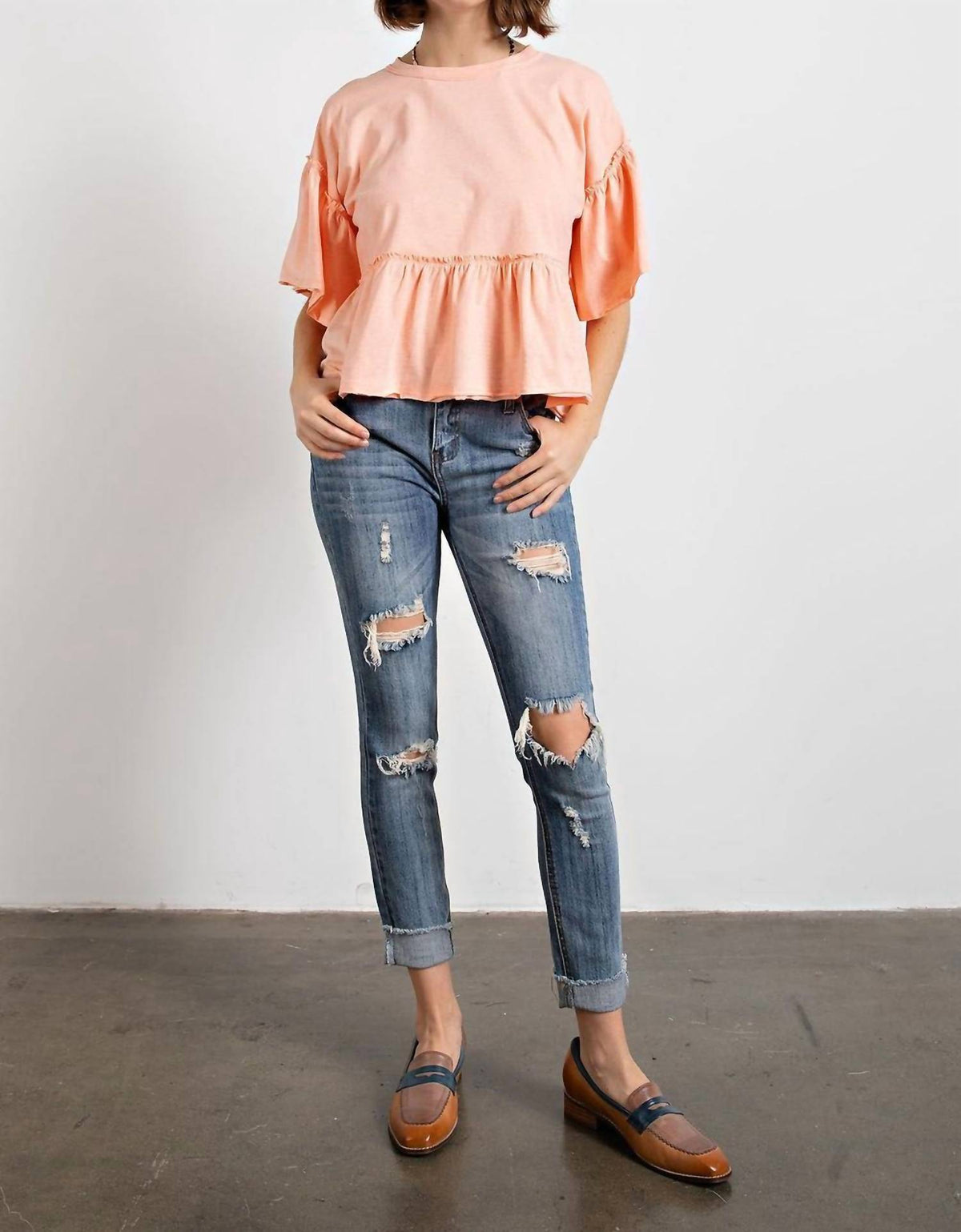 Easel - Ruffle Babydoll Top