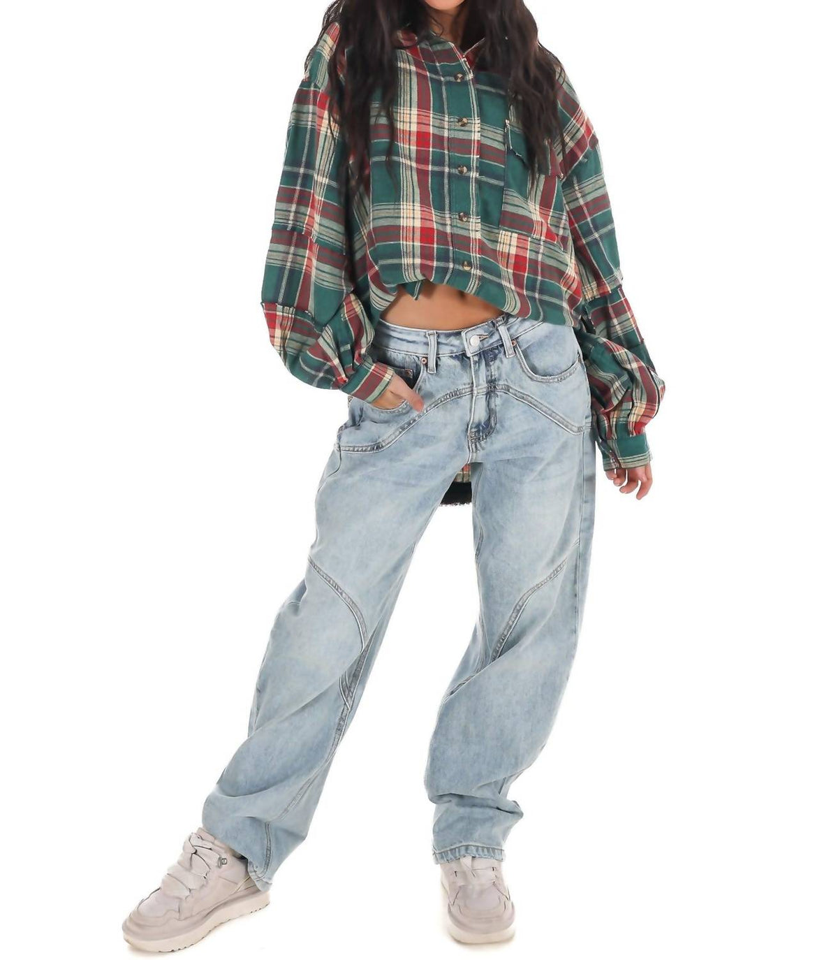 Easel - Washed Plaid Tunic Top