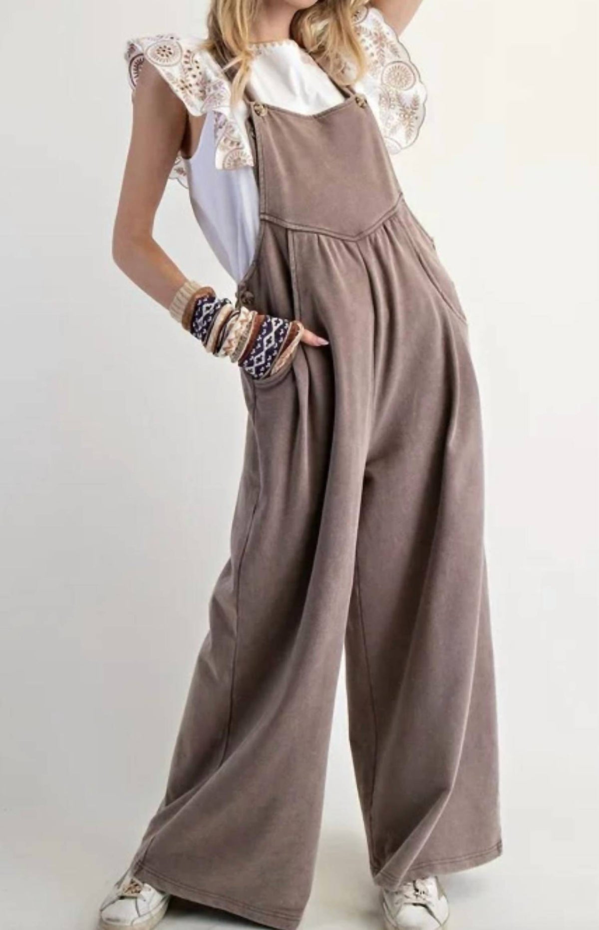 Easel - Washed Terry Knit Overalls