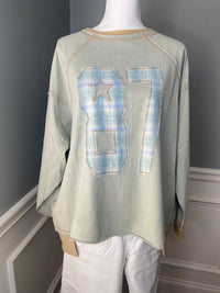 Easel - Women's Number Graphic Patch Washed Terry Pullover Top