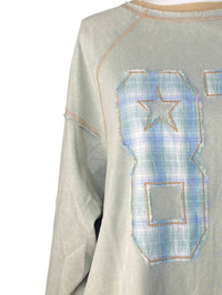 Easel - Women's Number Graphic Patch Washed Terry Pullover Top