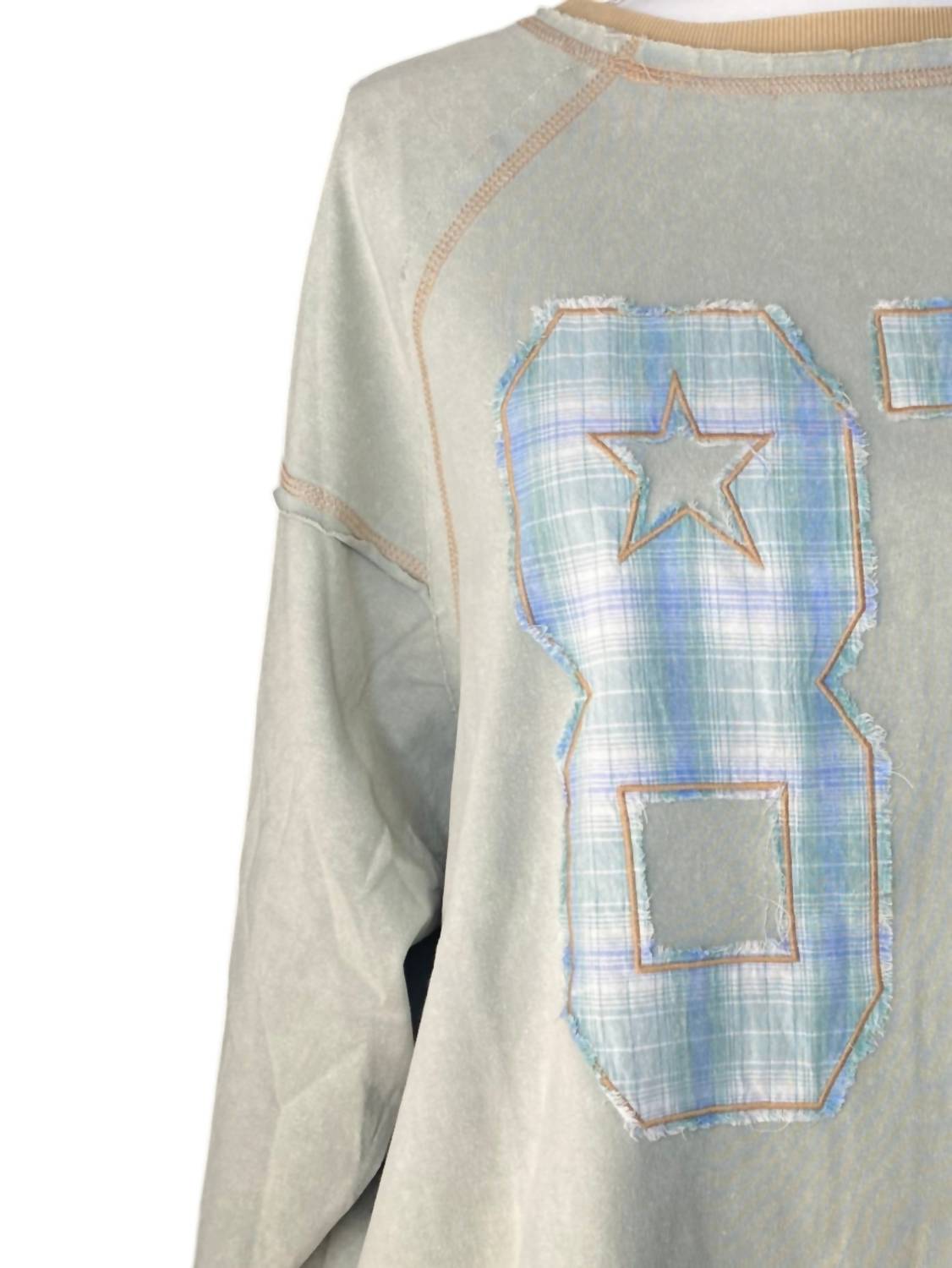 Easel - Women's Number Graphic Patch Washed Terry Pullover Top